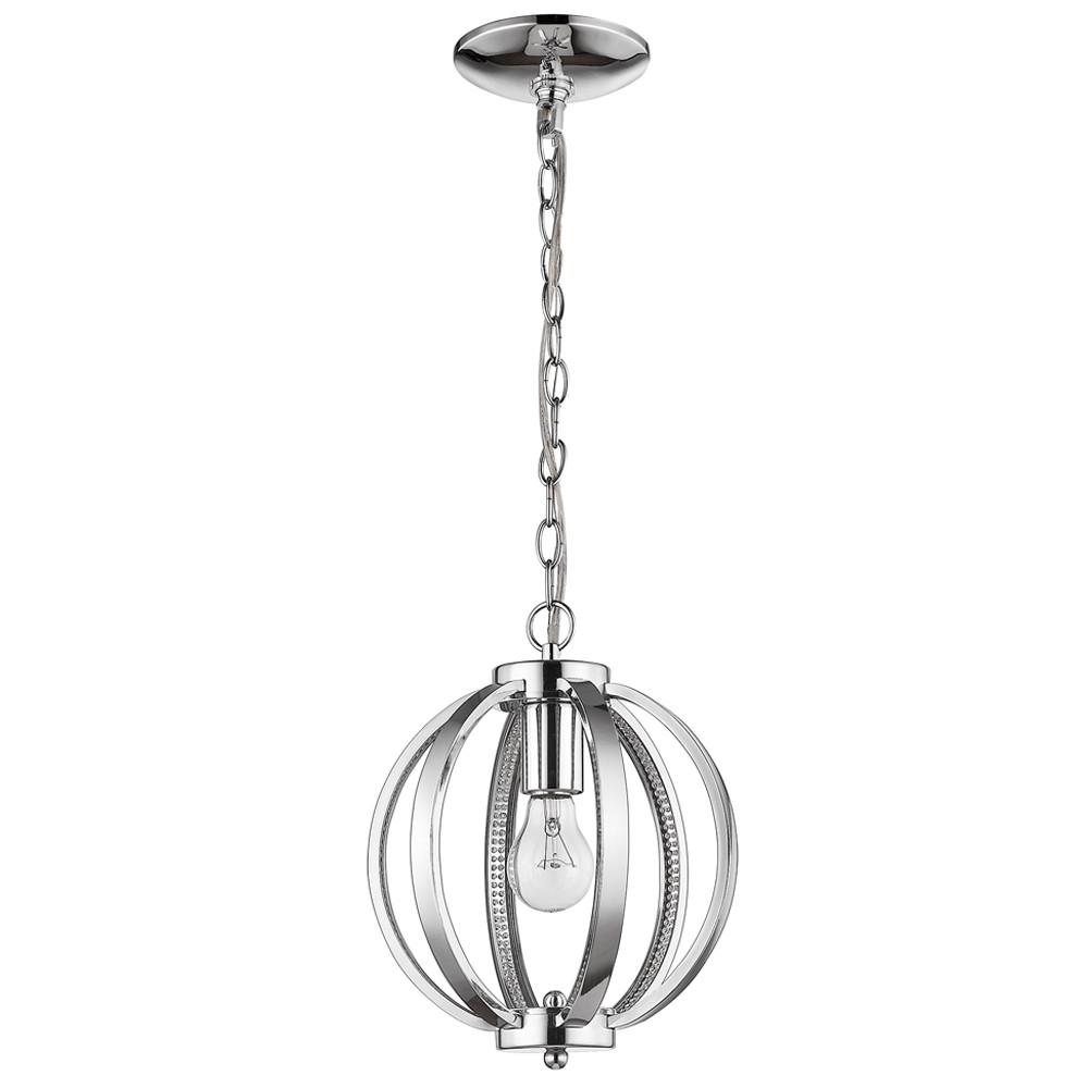 Nevaeh 1-Light Chrome Globe Pendant With Crystal Accents. Picture 2