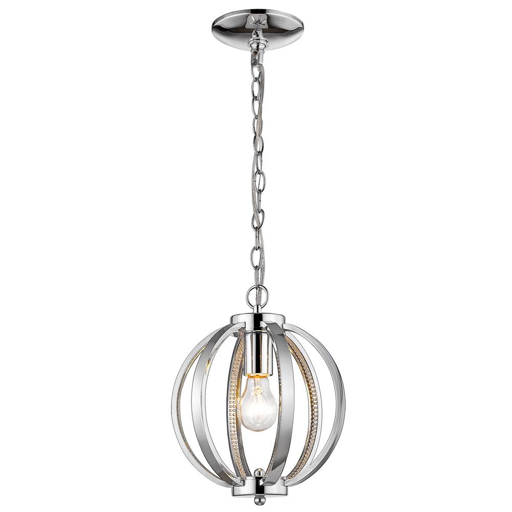 Nevaeh 1-Light Chrome Globe Pendant With Crystal Accents. Picture 1