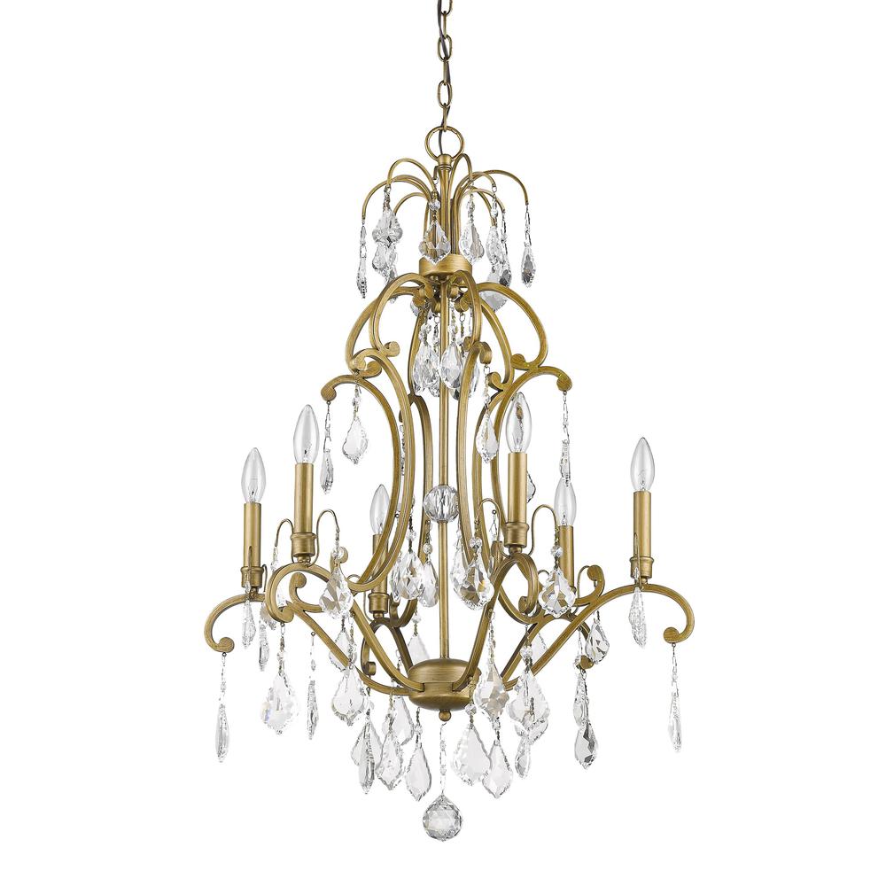Claire 6-Light Antique Gold Chandelier With Crystal Accents. Picture 1