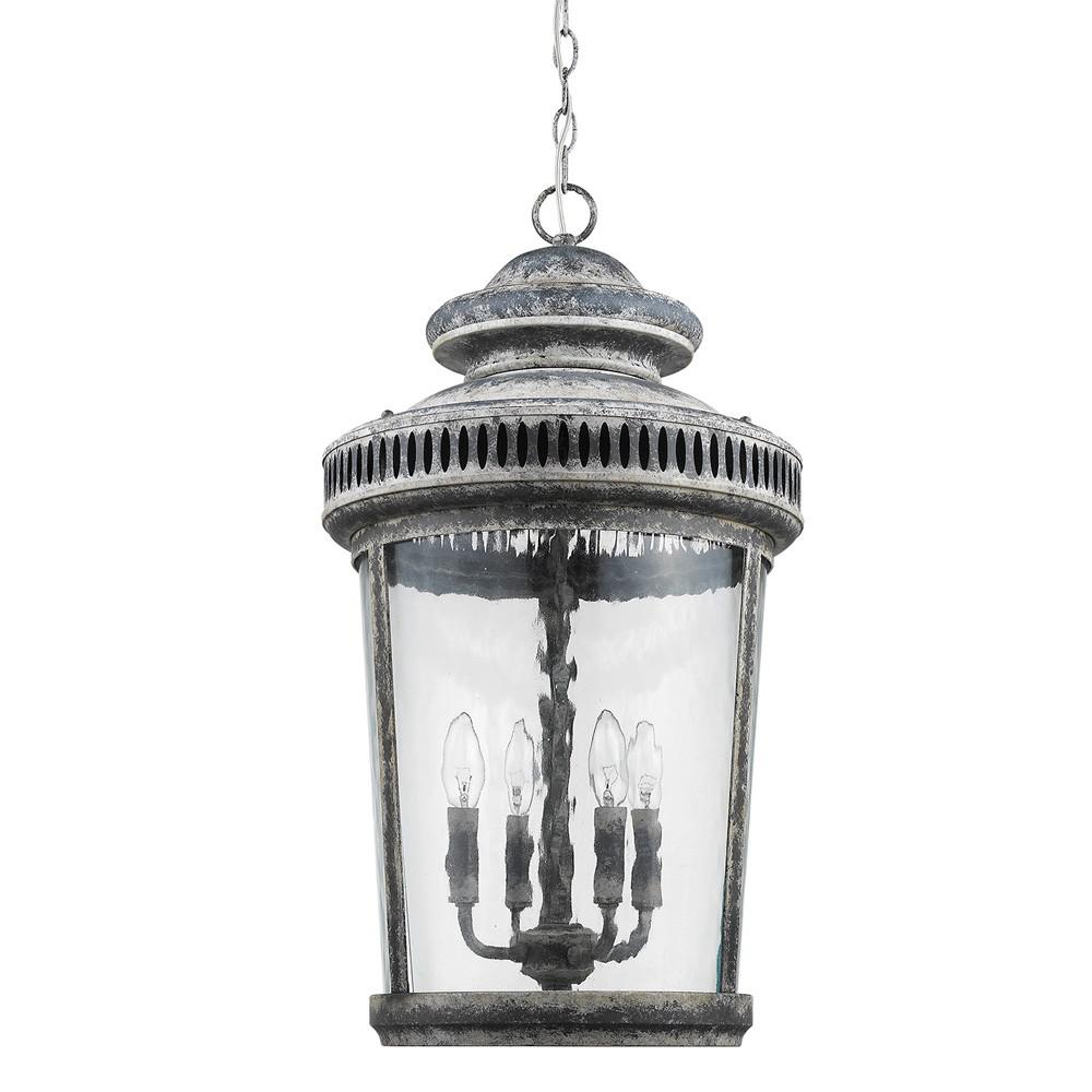 Kingston 4-Light Antique Lead Foyer Pendant With Curved Water Glass Panes. Picture 2