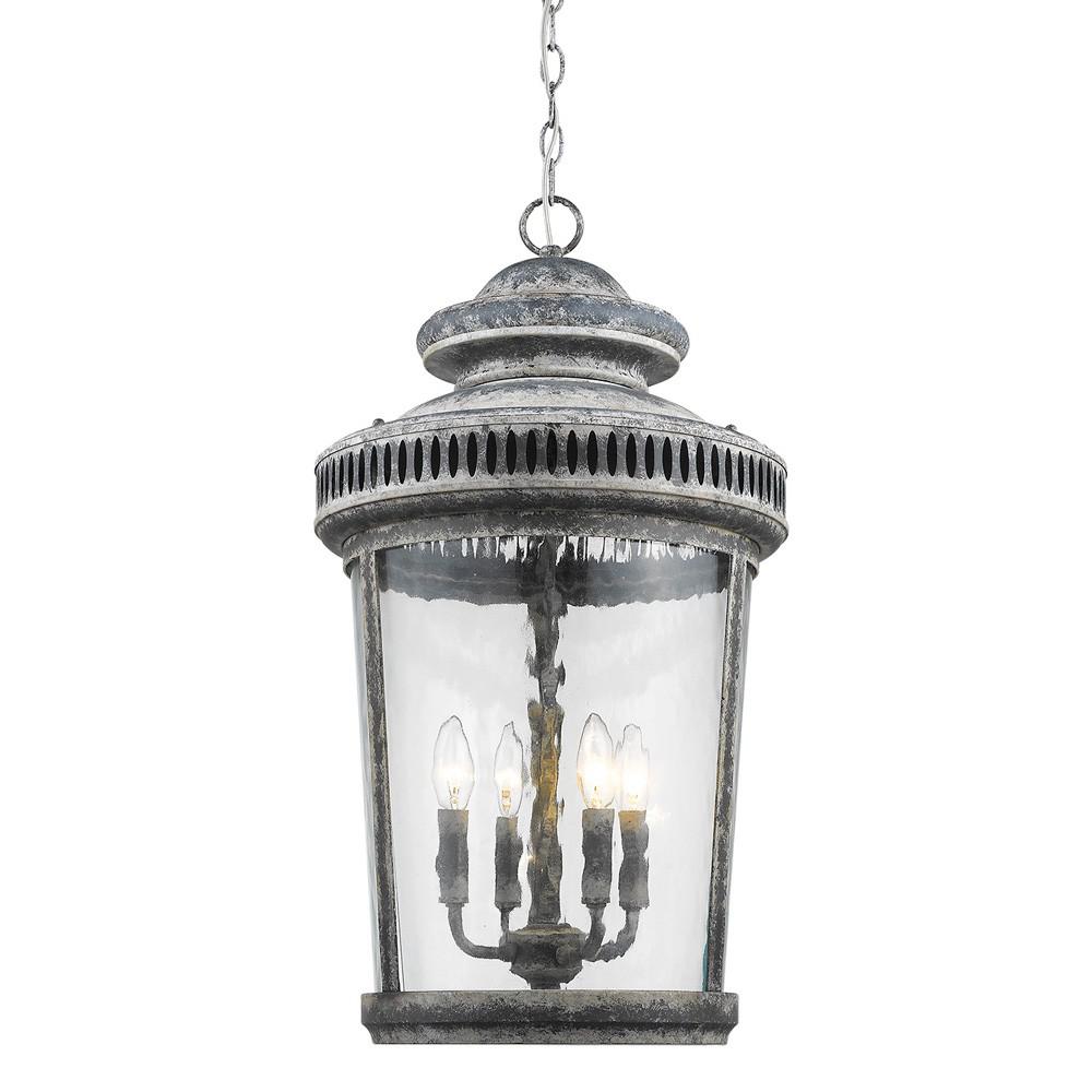 Kingston 4-Light Antique Lead Foyer Pendant With Curved Water Glass Panes. Picture 1