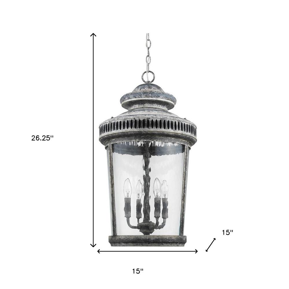 Kingston 4-Light Antique Lead Foyer Pendant With Curved Water Glass Panes. Picture 4