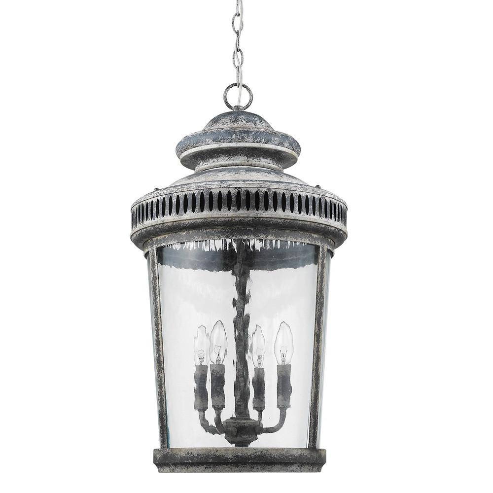 Kingston 4-Light Antique Lead Foyer Pendant With Curved Water Glass Panes. Picture 3