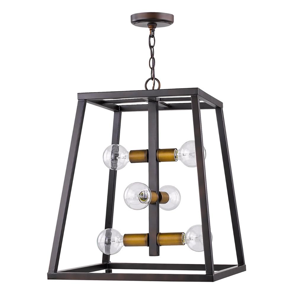 Tiberton 6-Light Oil-Rubbed Bronze Foyer Pendant With Antique Brass Sockets. Picture 2