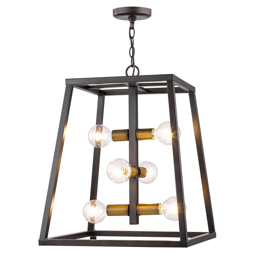 Tiberton 6-Light Oil-Rubbed Bronze Foyer Pendant With Antique Brass Sockets. Picture 1