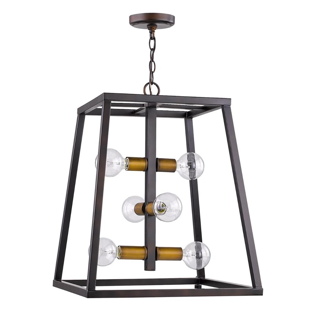 Tiberton 6-Light Oil-Rubbed Bronze Foyer Pendant With Antique Brass Sockets. Picture 3