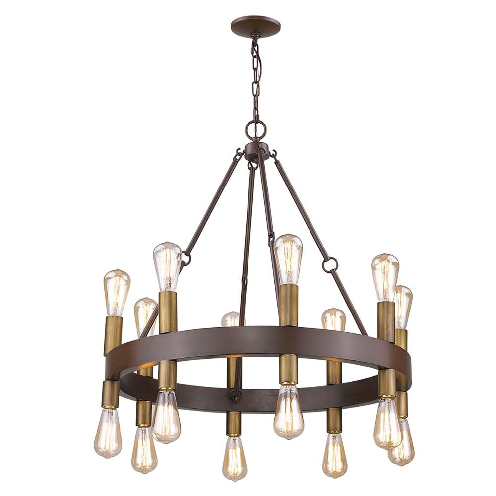 Cumberland 16-Light Wood Finish Chandelier With Raw Brass Sockets. Picture 1