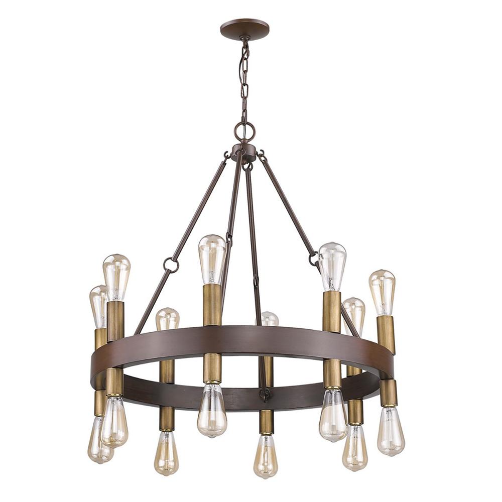 Cumberland 16-Light Wood Finish Chandelier With Raw Brass Sockets. Picture 3