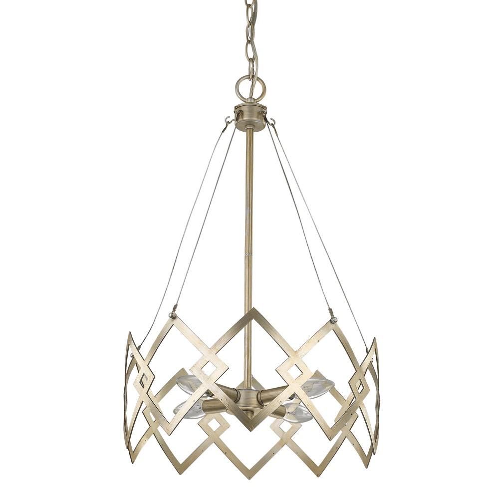 Nora 4-Light Washed Gold Drum Pendant With Abstract Open-Air Cage Shade. Picture 1