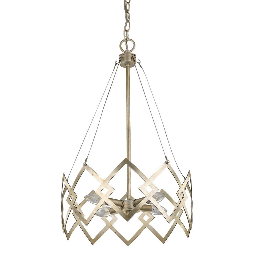 Nora 4-Light Washed Gold Drum Pendant With Abstract Open-Air Cage Shade. Picture 2