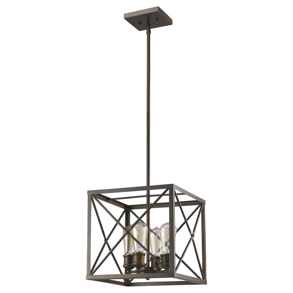 Brooklyn 4-Light Oil-Rubbed Bronze Pendant With Metal Framework Shade. Picture 1