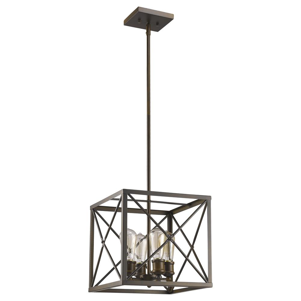 Brooklyn 4-Light Oil-Rubbed Bronze Pendant With Metal Framework Shade. Picture 2