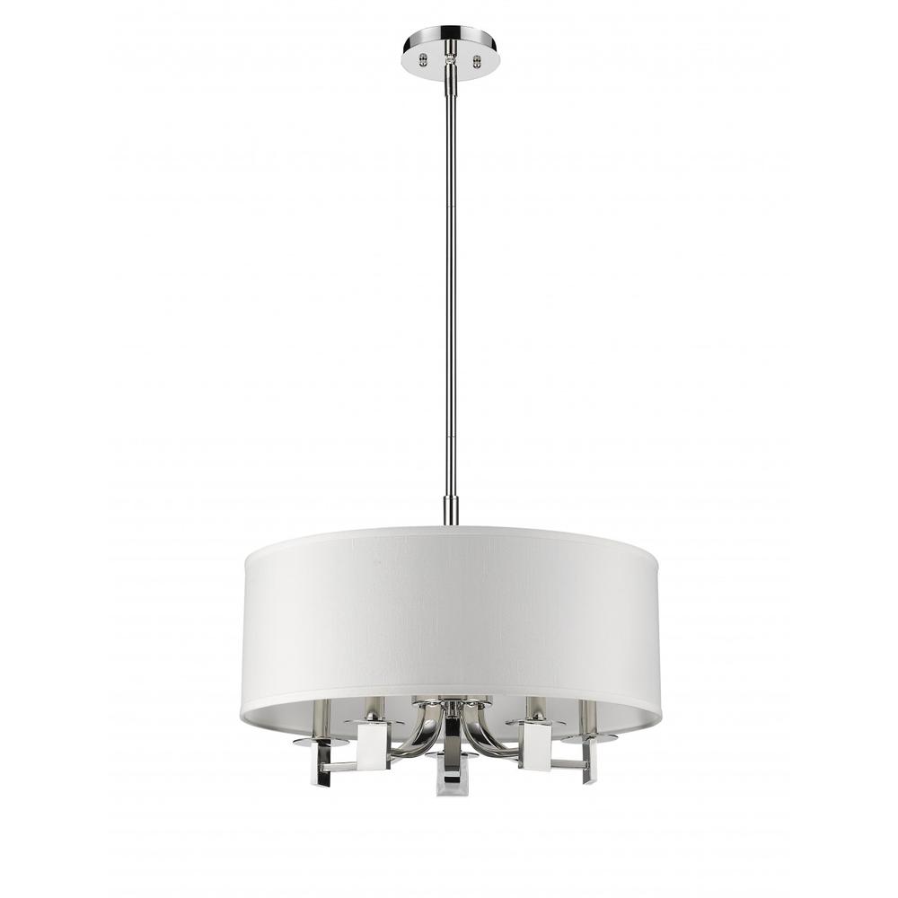 Andrea 5-Light Polished Nickel Drum Pendant With Ivory Hardback Shade. Picture 1