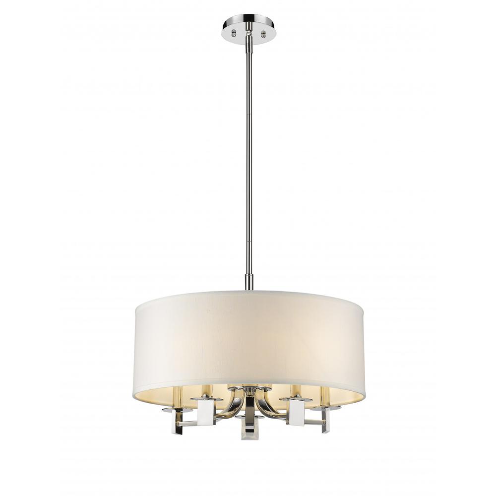 Andrea 5-Light Polished Nickel Drum Pendant With Ivory Hardback Shade. Picture 2