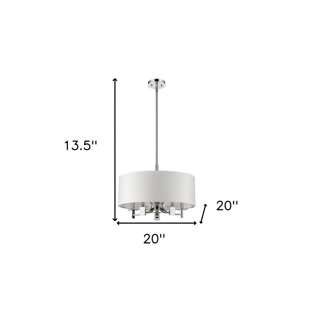 Andrea 5-Light Polished Nickel Drum Pendant With Ivory Hardback Shade. Picture 4