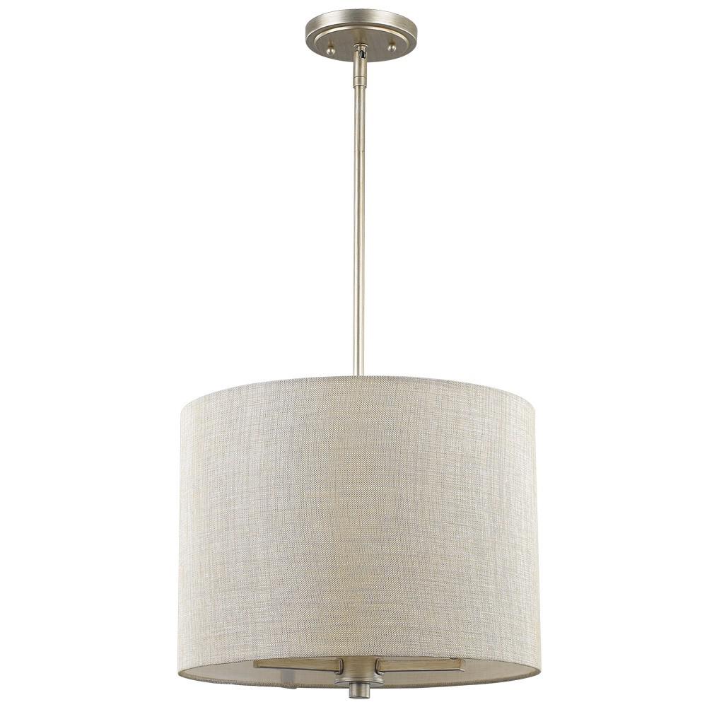 Daria 3-Light Washed Gold Pendant With Washed Gold And White Drum Shade. Picture 1