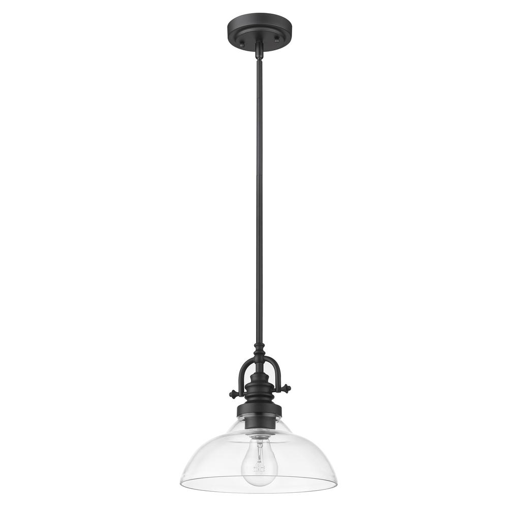Matte Black Hanging Light with Glass Dome Shade. Picture 1