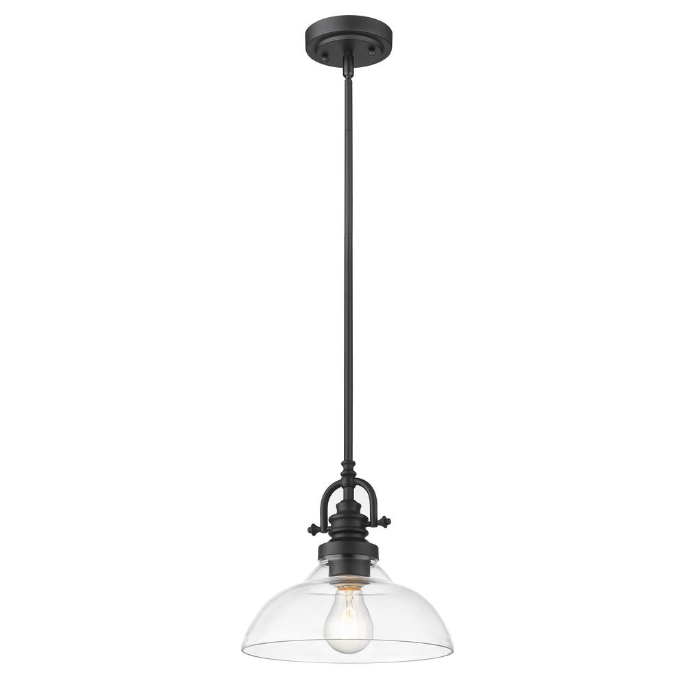 Matte Black Hanging Light with Glass Dome Shade. Picture 2