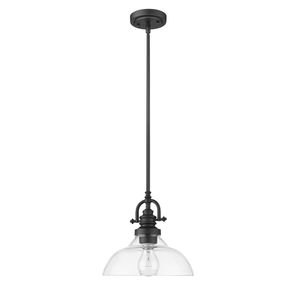 Matte Black Hanging Light with Glass Dome Shade. Picture 3