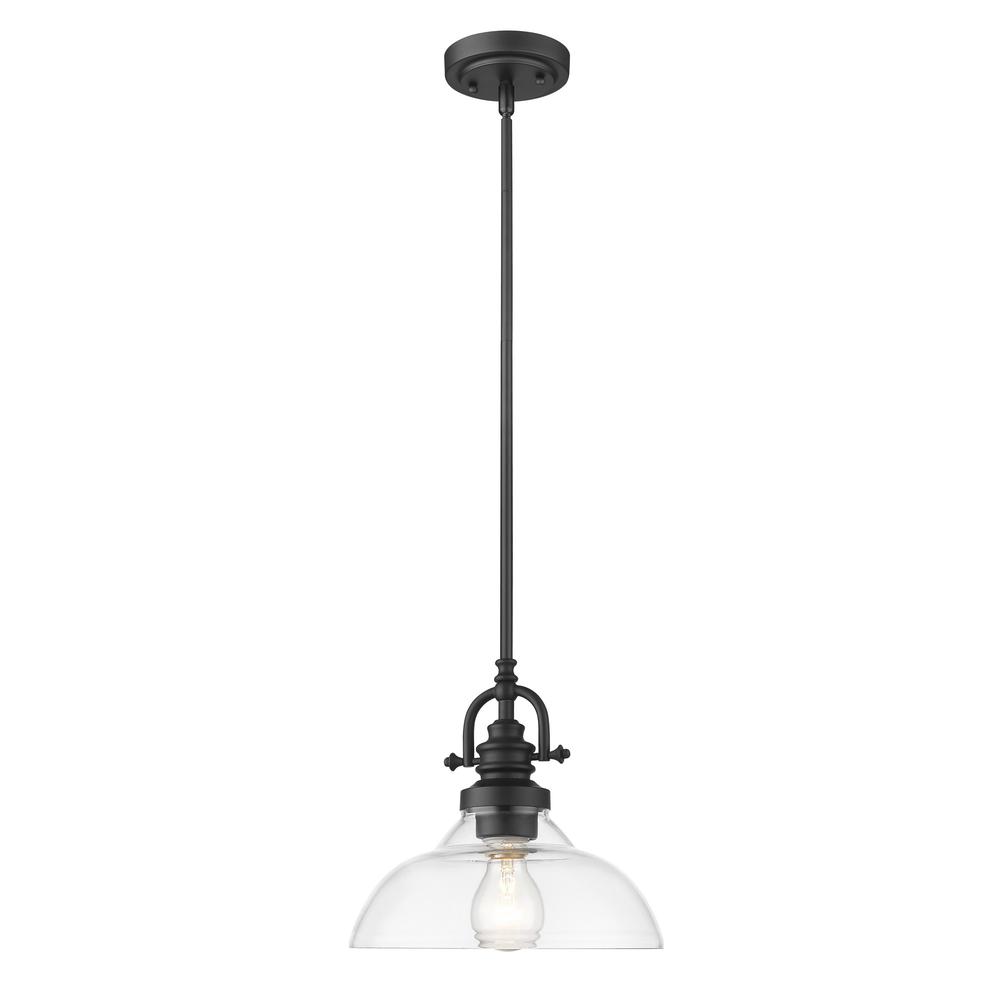 Matte Black Hanging Light with Glass Dome Shade. Picture 4