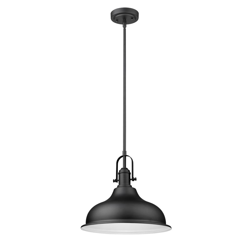 Matte Black Hanging Light with Dome Shade. Picture 1