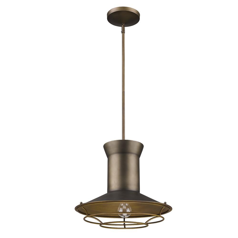 Newport 1-Light Tin Coated Pendant With Raw Brass Interior Shade And Louver. Picture 1