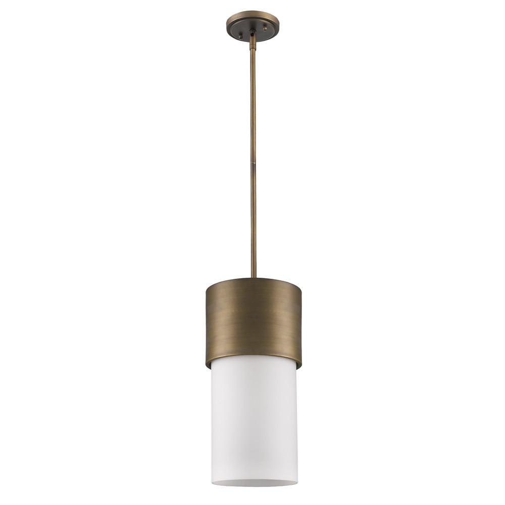 Midtown 1-Light Raw Brass Pendant With Frosted Glass Shade. Picture 1