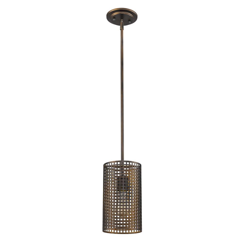 Bronze Metal Hanging Light with Mesh Shade. Picture 1