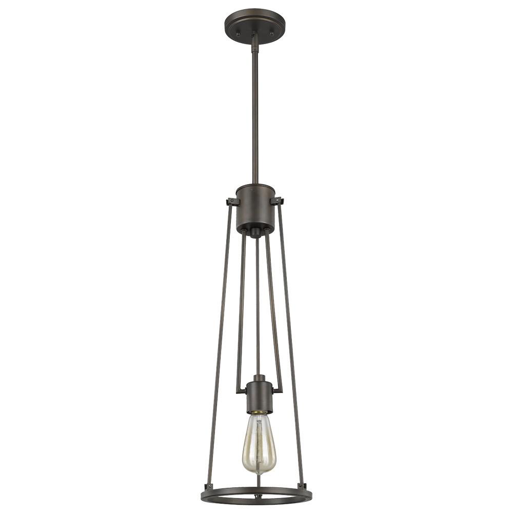 Jade 1-Light Oil-Rubbed Bronze Pendant With Vertical Structural Frames. Picture 1
