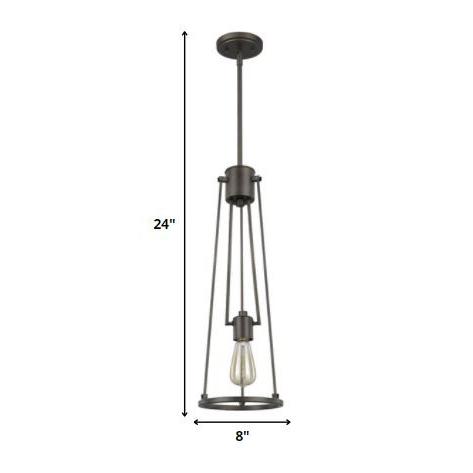 Jade 1-Light Oil-Rubbed Bronze Pendant With Vertical Structural Frames. Picture 5