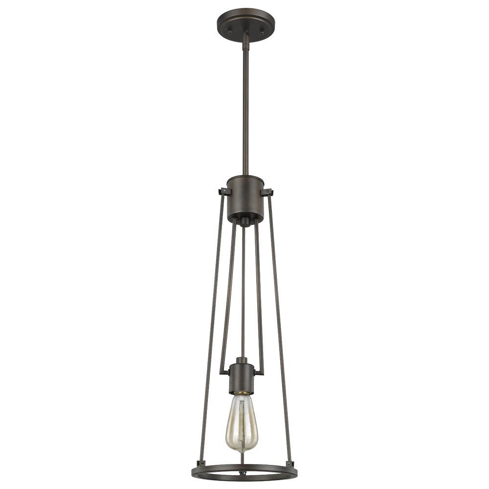 Jade 1-Light Oil-Rubbed Bronze Pendant With Vertical Structural Frames. Picture 2