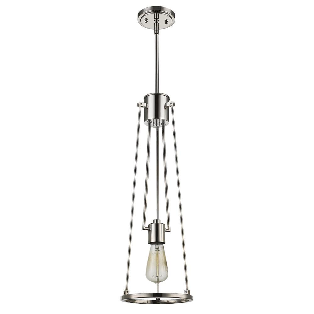 Jade 1-Light Polished Nickel Pendant With Vertical Structural Frames. Picture 1