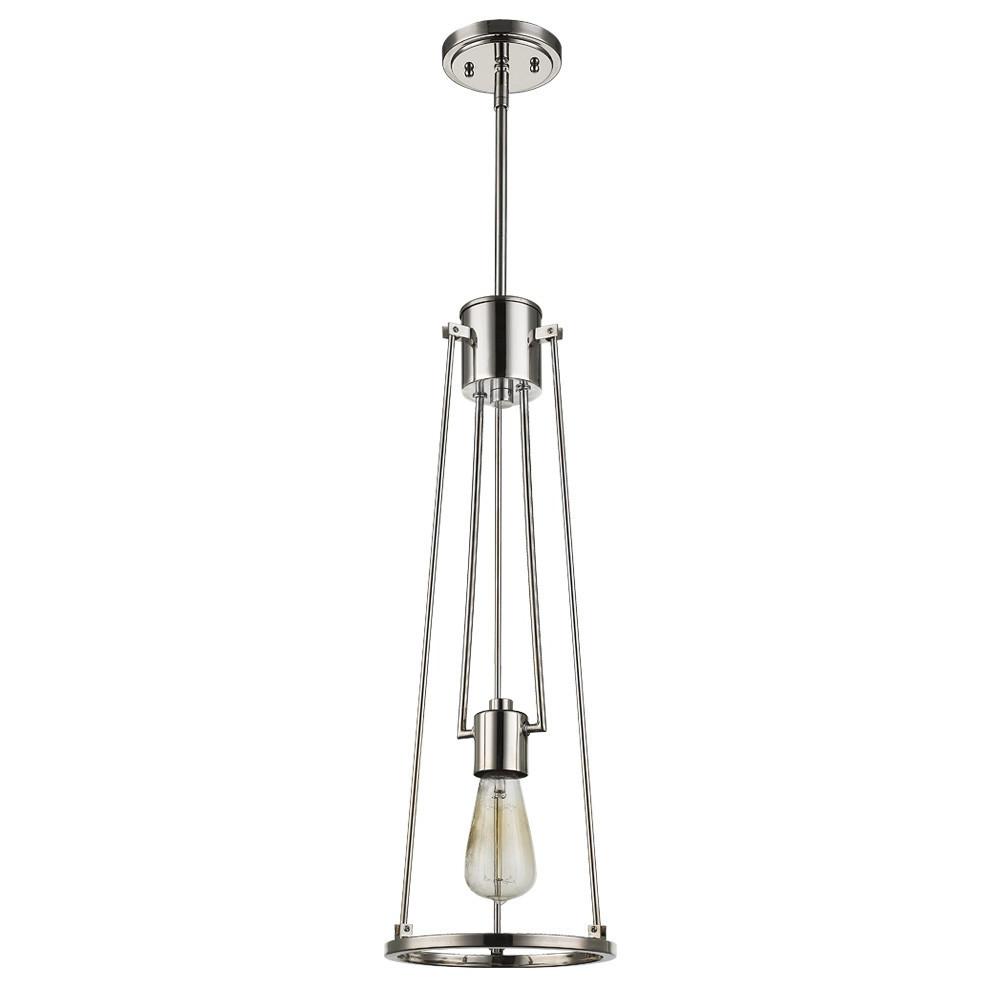 Jade 1-Light Polished Nickel Pendant With Vertical Structural Frames. Picture 2