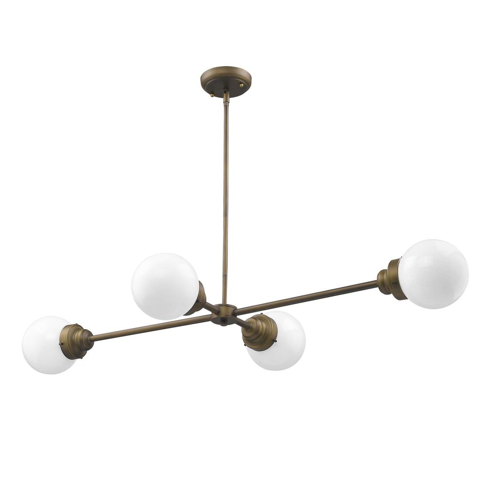 Portsmith 4-Light Raw Brass Island Pendant With White Globe Shades. Picture 1