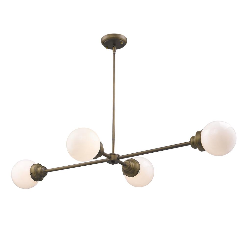Portsmith 4-Light Raw Brass Island Pendant With White Globe Shades. Picture 2
