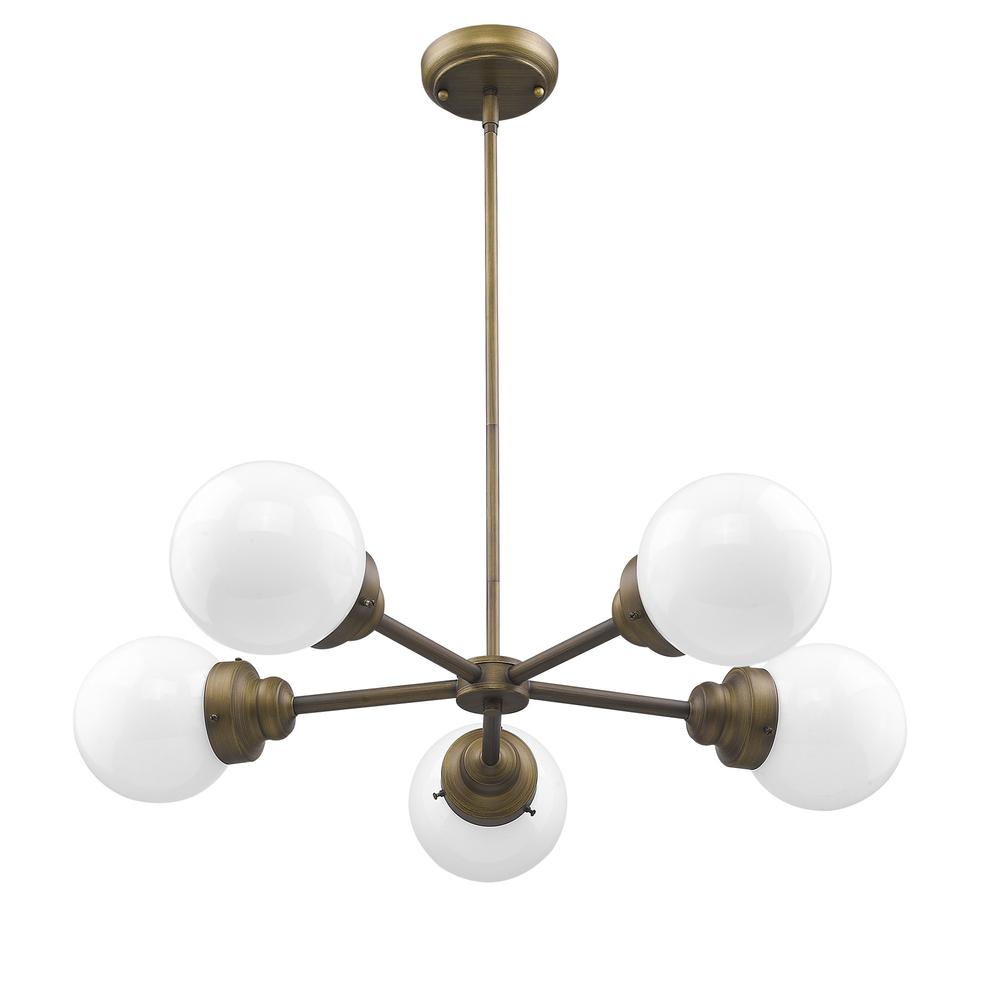 Portsmith 5-Light Raw Brass Chandelier With White Globe Shades. Picture 1