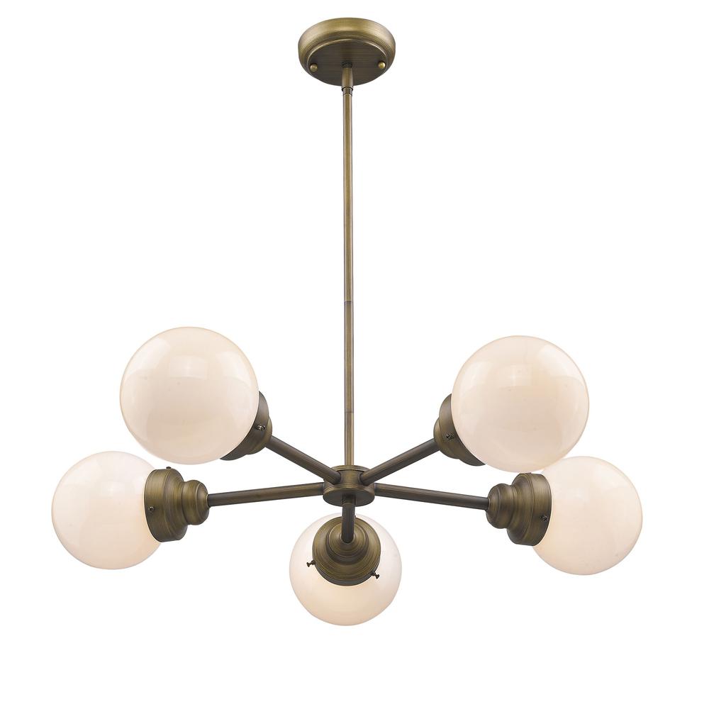 Portsmith 5-Light Raw Brass Chandelier With White Globe Shades. Picture 2