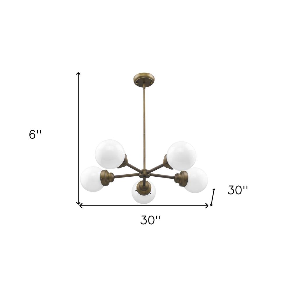 Portsmith 5-Light Raw Brass Chandelier With White Globe Shades. Picture 4