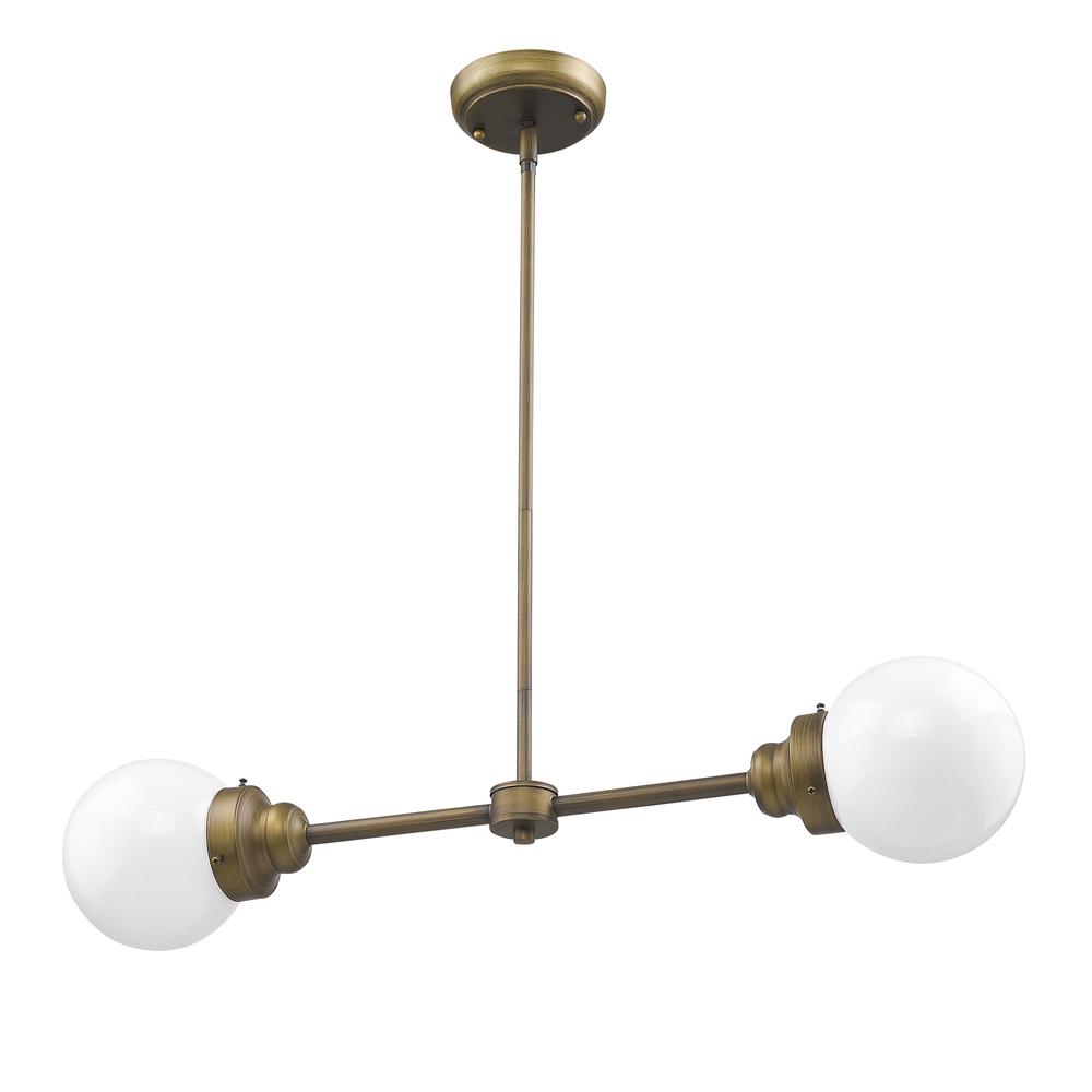 Portsmith 2-Light Raw Brass Island Pendant With White Globe Shades. Picture 1