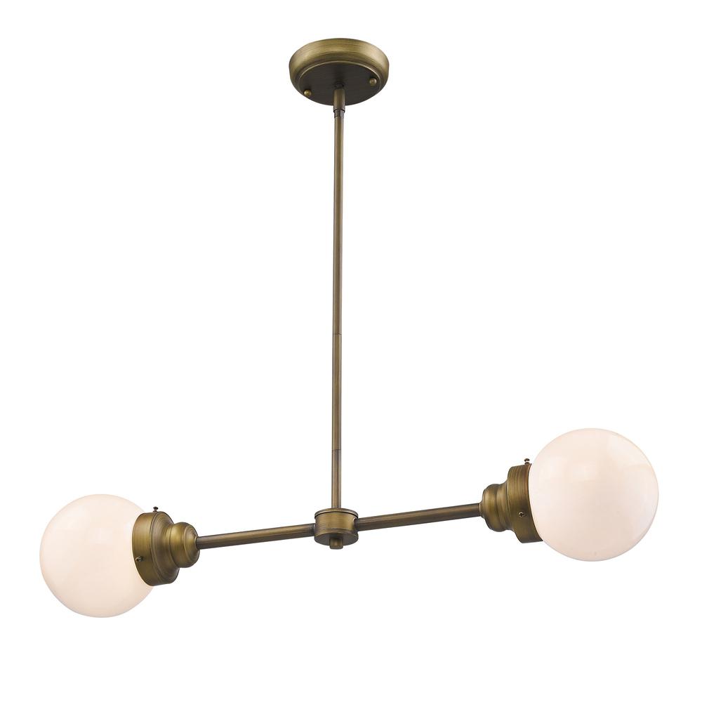 Portsmith 2-Light Raw Brass Island Pendant With White Globe Shades. Picture 2