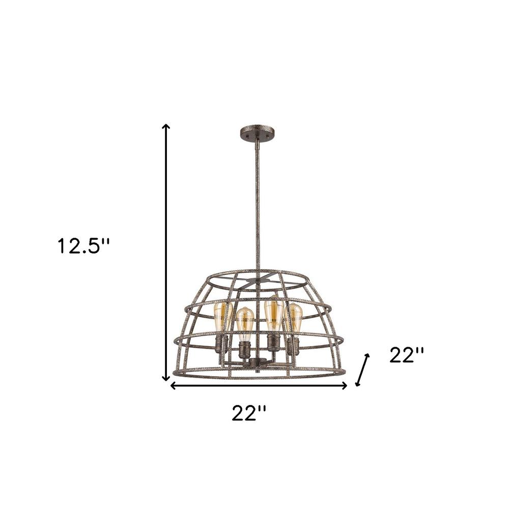 Rebarre 4-Light Antique Silver Drum Pendant With Open Cage Shade. Picture 4