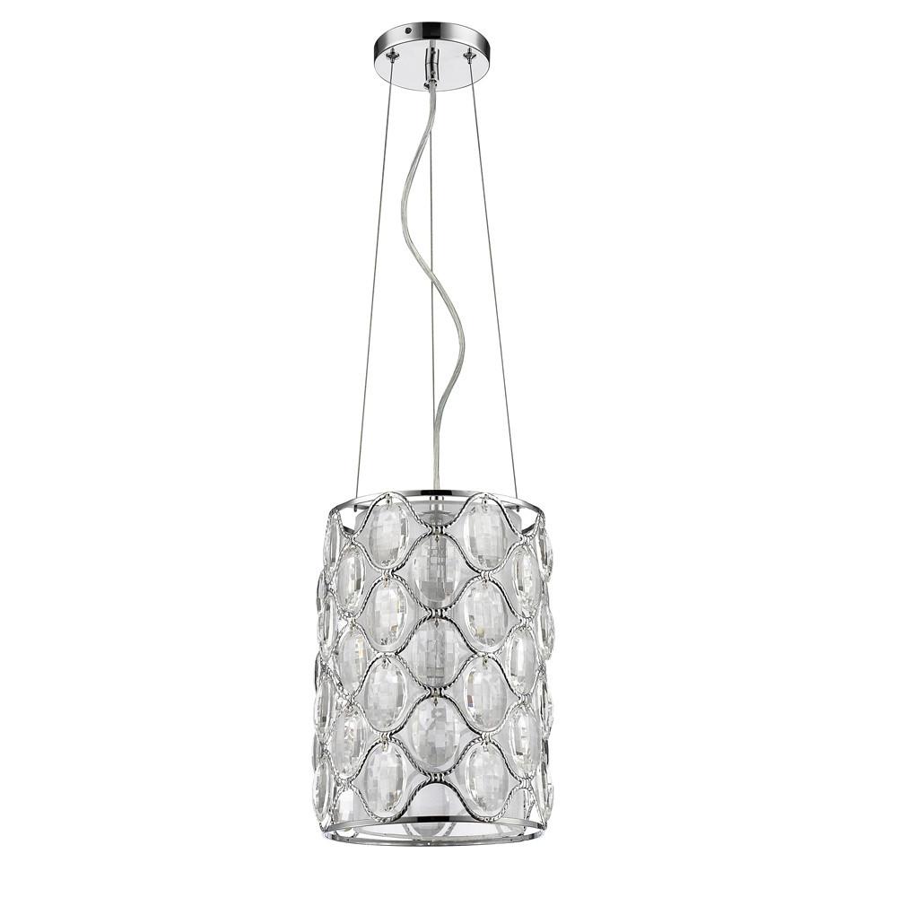 Isabella 1-Light Polished Nickel Drum Pendant With Crystal Accents. Picture 2