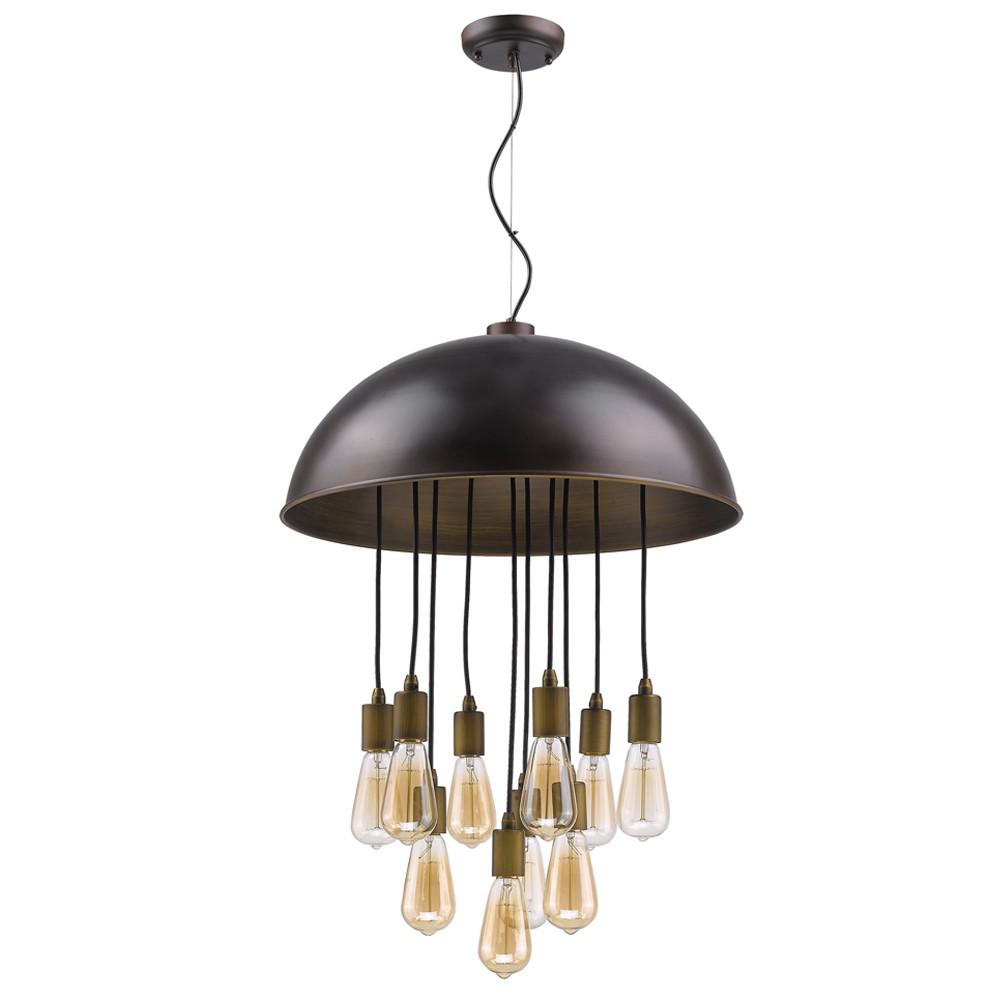 Keough 10-Light Oil-Rubbed Bronze Bowl Pendant With Raw Brass Sockets. Picture 1
