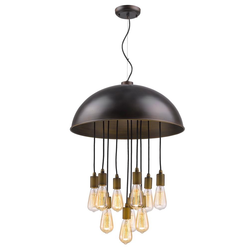 Keough 10-Light Oil-Rubbed Bronze Bowl Pendant With Raw Brass Sockets. Picture 2