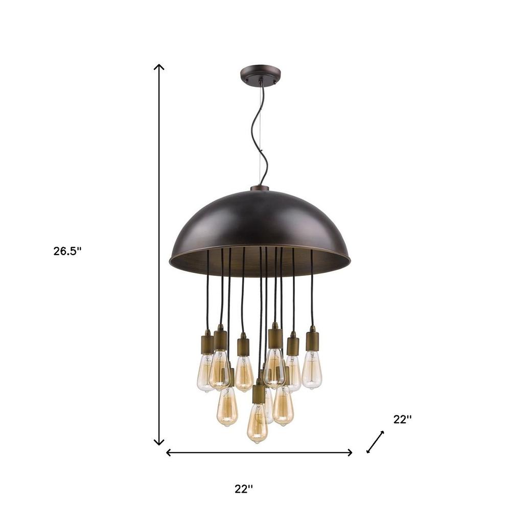 Keough 10-Light Oil-Rubbed Bronze Bowl Pendant With Raw Brass Sockets. Picture 4