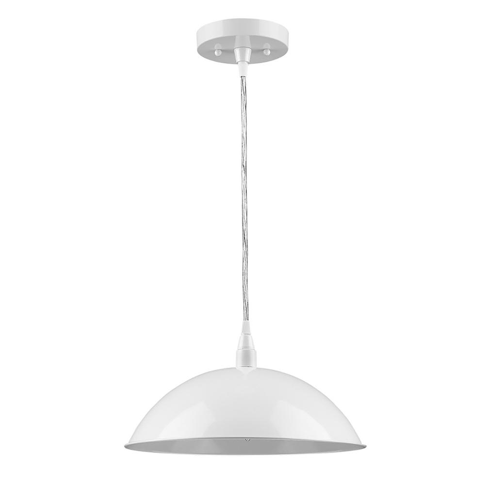 White Metal Hanging Light with Dome Shade. Picture 1