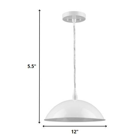 White Metal Hanging Light with Dome Shade. Picture 5