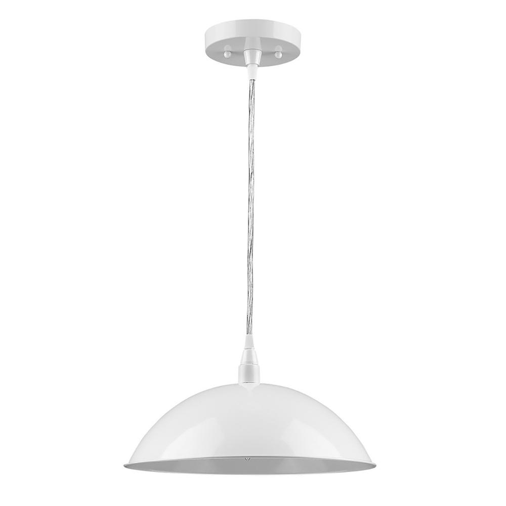 White Metal Hanging Light with Dome Shade. Picture 2