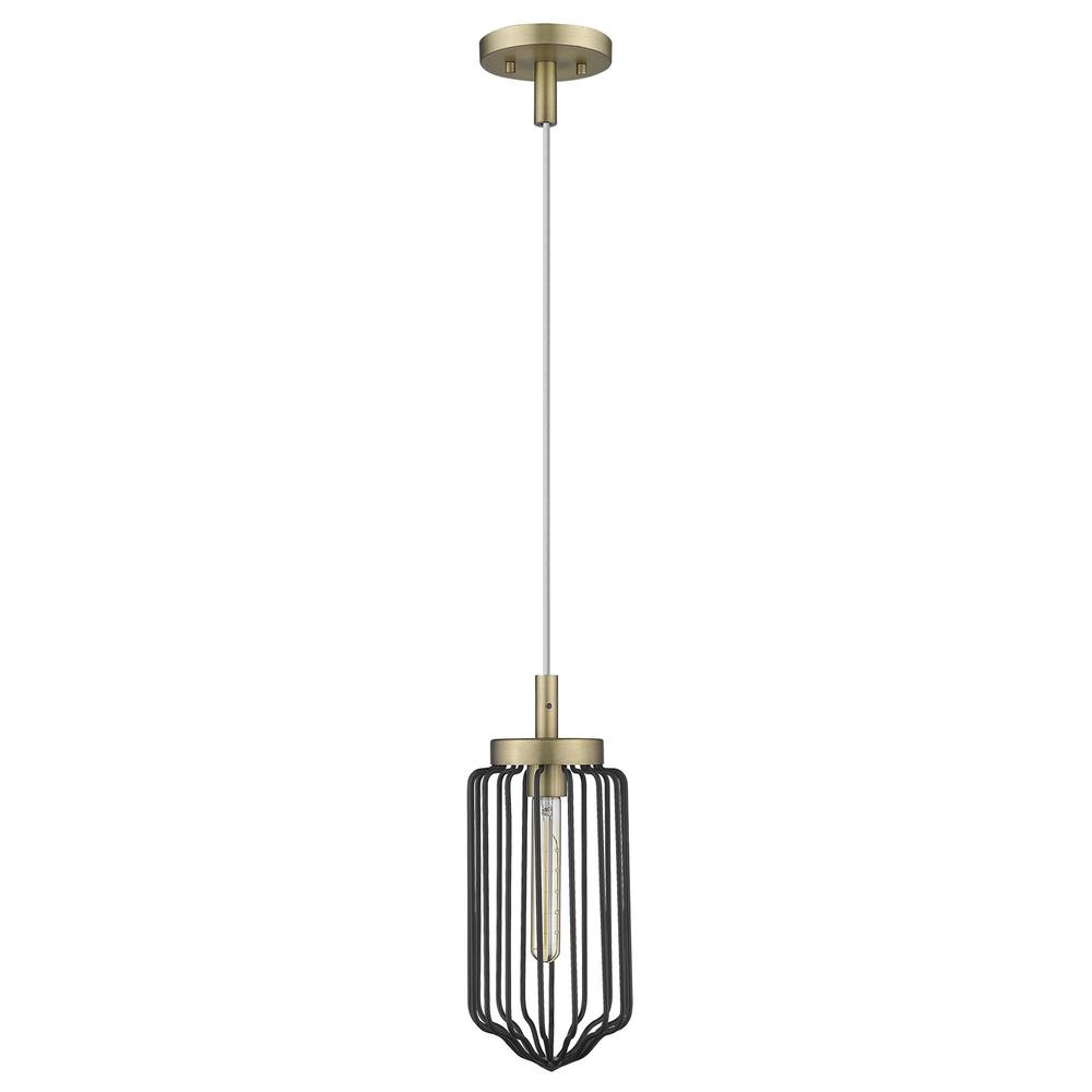 Gold and Black Metal Cage Pendant Hanging Light. Picture 1