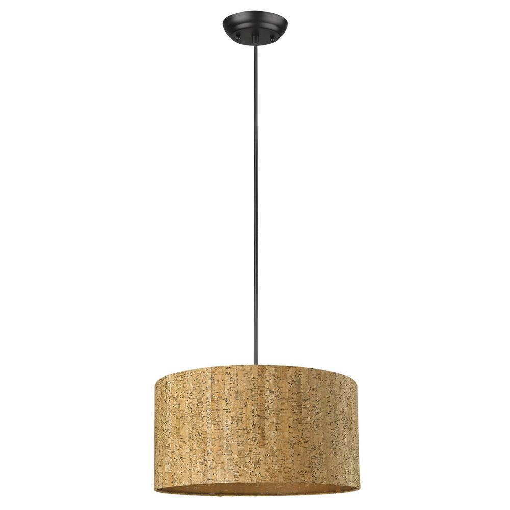 Matte Black Cork Shade Modern One Light Hanging Pendent Lamp. Picture 1